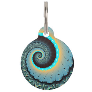 Abstrakte blaue Türkis orange Fraktal-Kunst-Spiral Haustiermarke