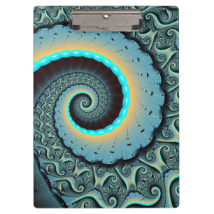 Abstrakte blaue Türkis orange Fraktal-Kunst-Spiral Klemmbrett