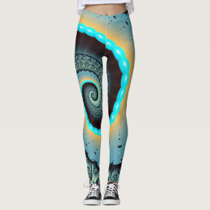 Abstrakte blaue Türkis orange Fraktal-Kunst-Spiral Leggings