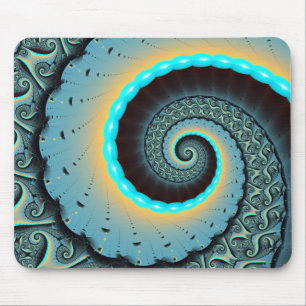 Abstrakte blaue Türkis orange Fraktal-Kunst-Spiral Mousepad
