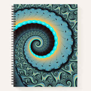 Abstrakte blaue Türkis orange Fraktal Kunst Spiral Notizbuch