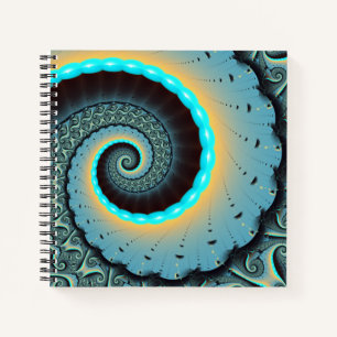 Abstrakte blaue Türkis orange Fraktal-Kunst-Spiral Notizbuch
