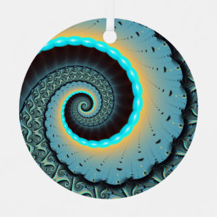Abstrakte blaue Türkis orange Fraktal-Kunst-Spiral Ornament Aus Metall
