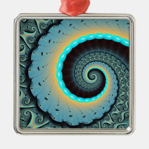 Abstrakte blaue Türkis orange Fraktal-Kunst-Spiral Ornament Aus Metall