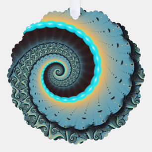 Abstrakte blaue Türkis orange Fraktal-Kunst-Spiral Ornament Karte