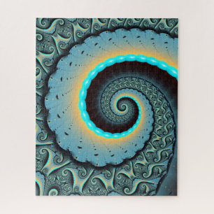 Abstrakte blaue Türkis orange Fraktal Kunst Spiral Puzzle