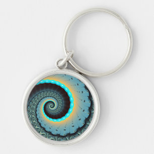 Abstrakte blaue Türkis orange Fraktal-Kunst-Spiral Schlüsselanhänger