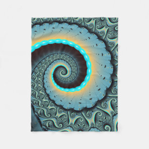 Abstrakte blaue Türkis orangefarbene Fraktal-Kunst Fleecedecke