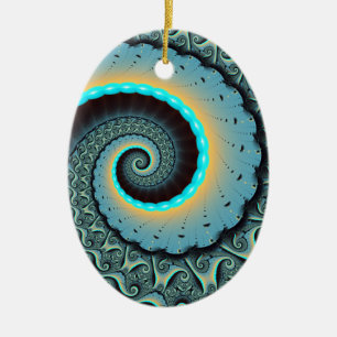 Abstrakte blaue Türkis orangefarbene Fraktal-Kunst Keramik Ornament