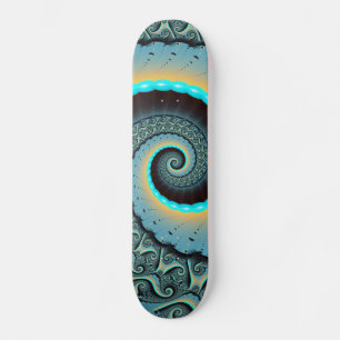 Abstrakte blaue Türkis orangefarbene Fraktal-Kunst Skateboard