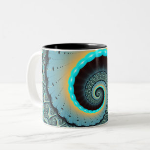 Abstrakte blaue Türkis orangefarbene Fraktal-Kunst Zweifarbige Tasse