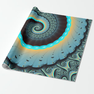 Abstrakte blaue Türkis orangefarbene Spiral-Frakta Geschenkpapier