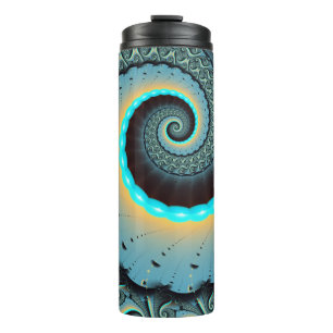 Abstrakte blaue Türkis orangefarbene Spiral-Frakta Thermosbecher