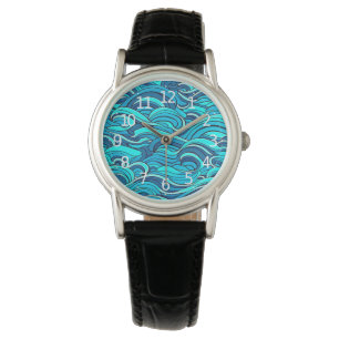 Abstrakte blaue türkisene Ozeanwellen Armbanduhr