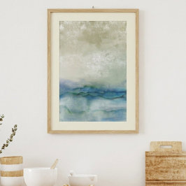 Abstrakte blaue und beige Ozeankunst Poster