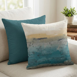 Abstrakte blaue und goldene Wasserfarbenlandschaft Kissen