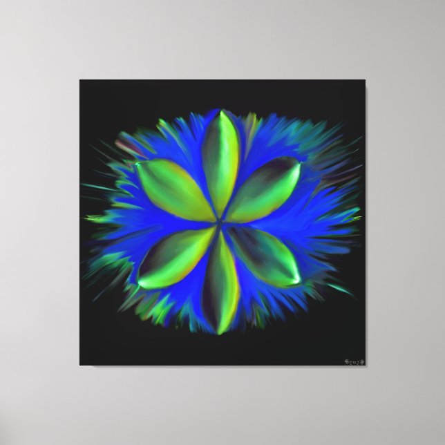 Abstrakte blaue und grüne Blüte Leinwanddruck (Vorderseite)