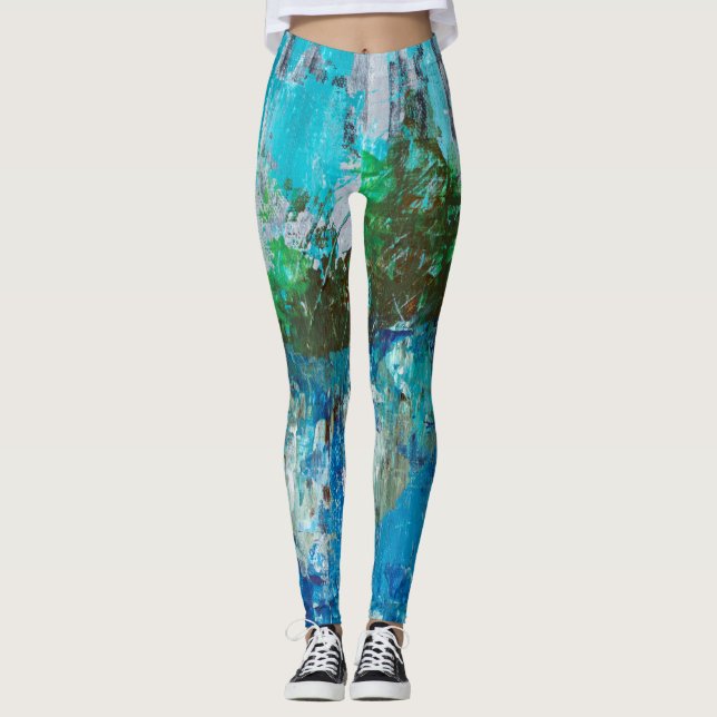 Abstrakte blaue und grüne Texturlandschaft Leggings (Vorderseite)
