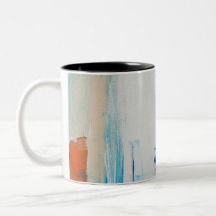 Abstrakte Blaue und Orange Moderne Kunst Zweifarbige Tasse