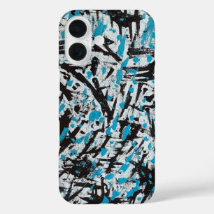 Abstrakte blaue und schwarze Pinselstriche iPhone 16 Hülle