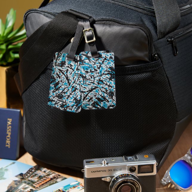 Abstrakte blaue und schwarze Pinselstriche Gepäckanhänger (Vorderseite & Rückseite)