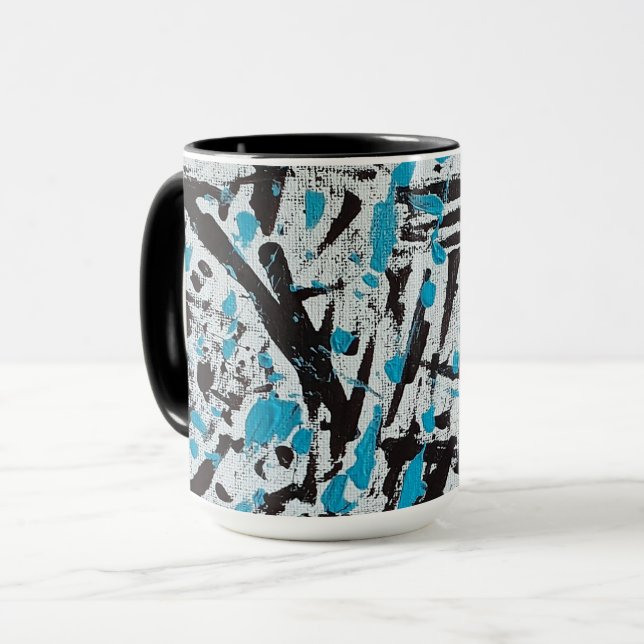 Abstrakte blaue und schwarze Pinselstriche Tasse (Vorderseite Links)