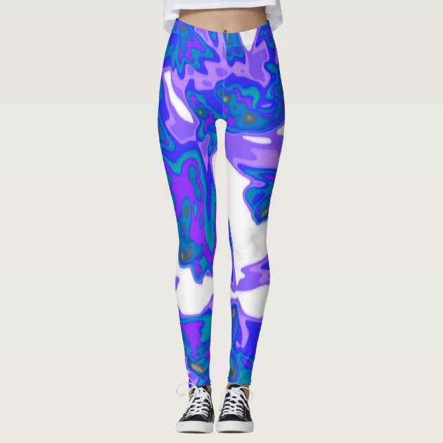 Abstrakte blaue, weiße, lila Leggings (Vorderseite)