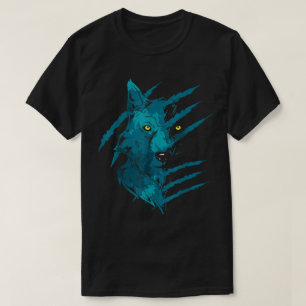 Abstrakte blaue Wolf-Geist-Kratzkunst T-Shirt
