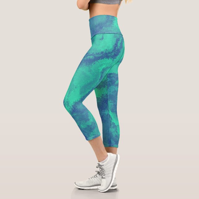 Abstrakte blaugrüne Diffusion Capri-Leggings Capri Leggings (Links)