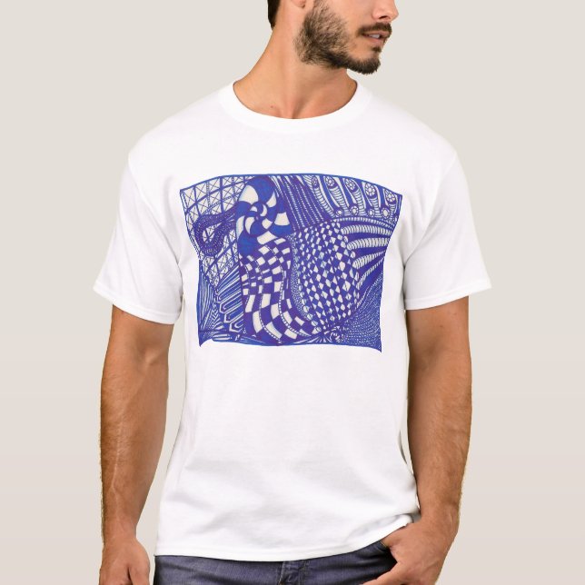 abstrakte, blauweiße zeichnend Shirts (Vorderseite)