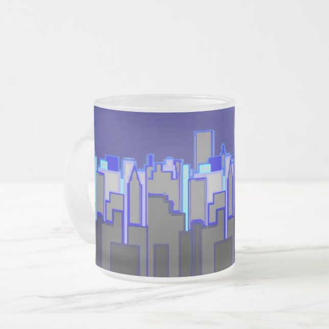 Abstrakte Blue City Skyline Kunst Mattglastasse (Vorderseite Links)