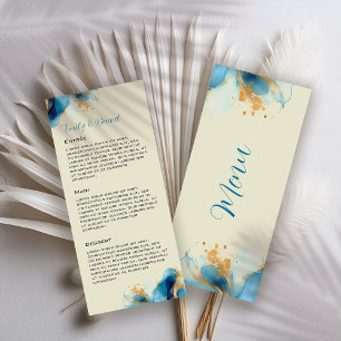 Abstrakte Blue & Gold Watercolor Hochzeit Menükarte