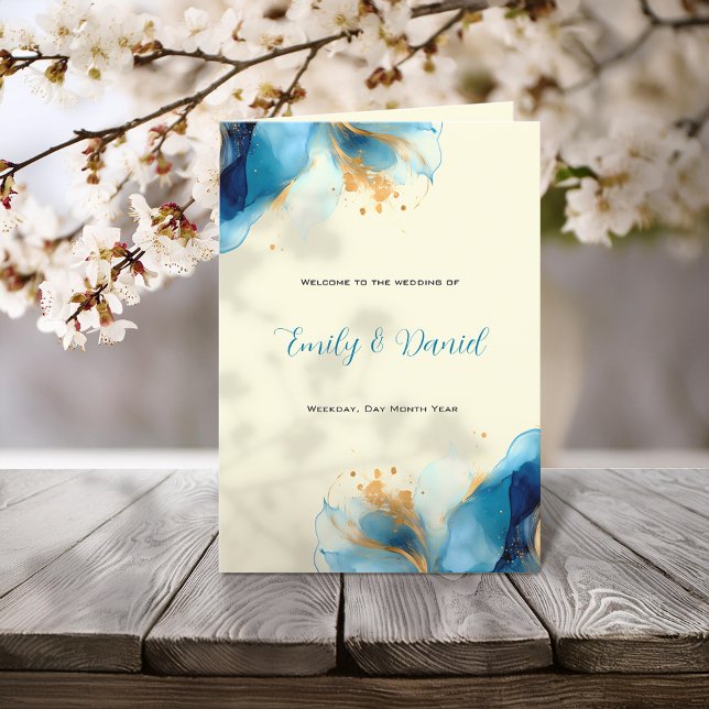 Abstrakte Blue & Gold Watercolor Hochzeit Programm (Von Creator hochgeladen)
