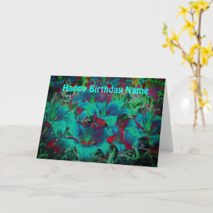 Abstrakte Blue Lily Blume Personalisiert Geburtsta Karte