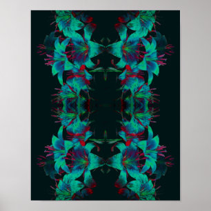 Abstrakte Blue Lily Blume Raindrops Poster