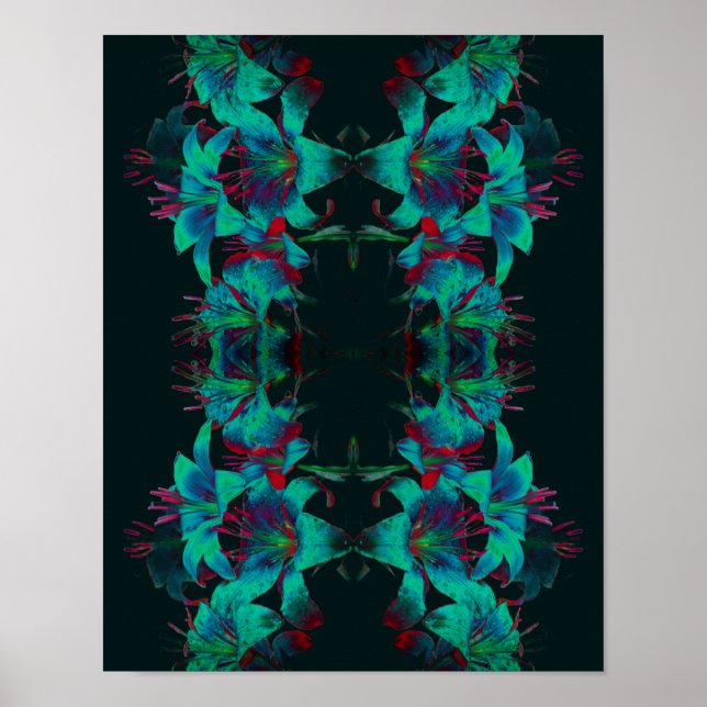 Abstrakte Blue Lily Blume Raindrops Poster (Vorne)