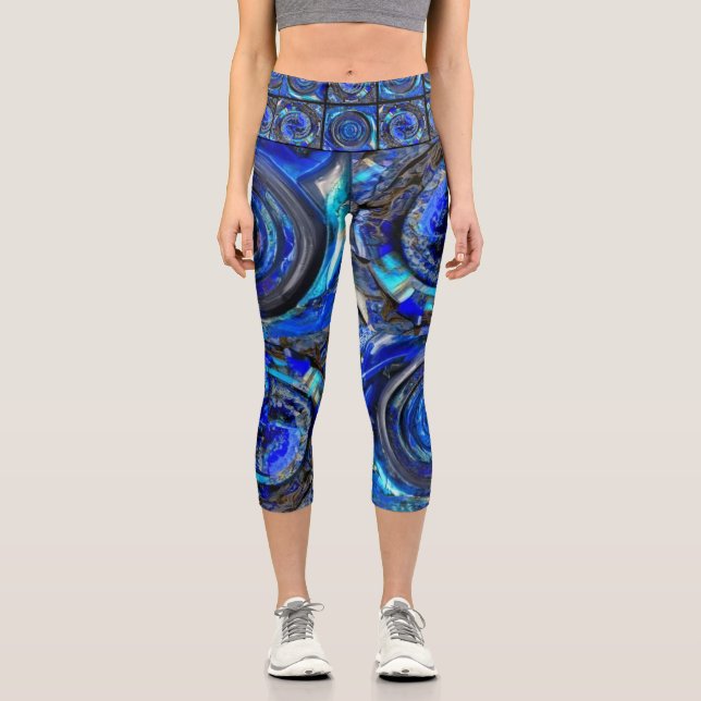 Abstrakte Blues High Waisted Capris (Vorderseite)