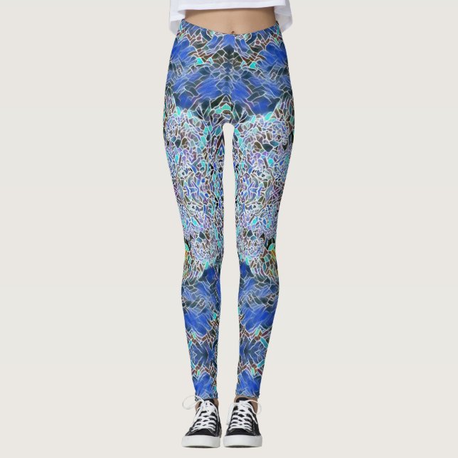 Abstrakte Blues-Lavendel Leggings (Vorderseite)