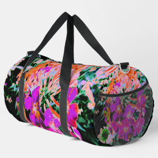 Abstrakte blühende Magenta- und Orangefarbene Blum Duffle Bag