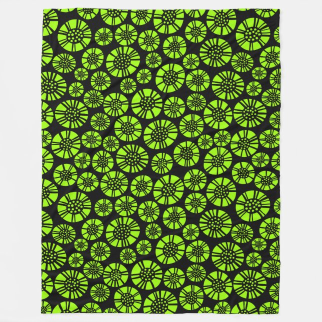 Abstrakte Blume 031023 - Chartreuse auf Black Fleecedecke (Vorderseite)