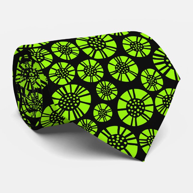 Abstrakte Blume 031023 - Chartreuse auf Black Krawatte (Gerollt)