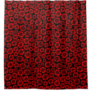 Abstrakte Blume 031023 - Rot auf Schwarz Duschvorhang