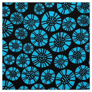 Abstrakte Blume 031023 - Sky Blue on Black Stoff