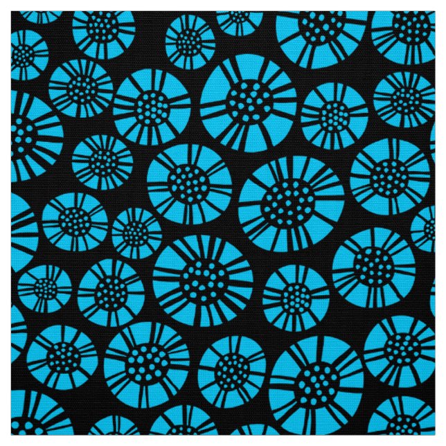 Abstrakte Blume 031023 - Sky Blue on Black Stoff (Muster)