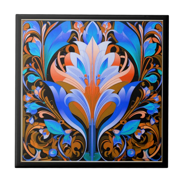 Abstrakte Blume Art Deco Keramik Tile Fliese (Vorderseite)
