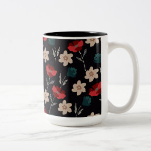 Abstrakte Blume auf schwarz Zweifarbige Tasse