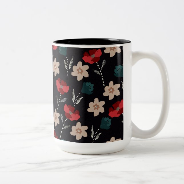 Abstrakte Blume auf schwarz Zweifarbige Tasse (Rechts)