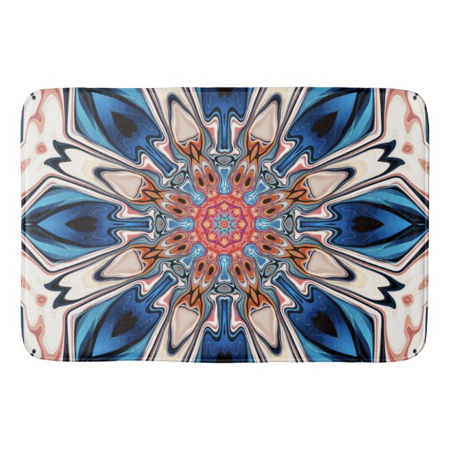 Abstrakte Blume aus Blu und Orange Badematte (Vorderseite)