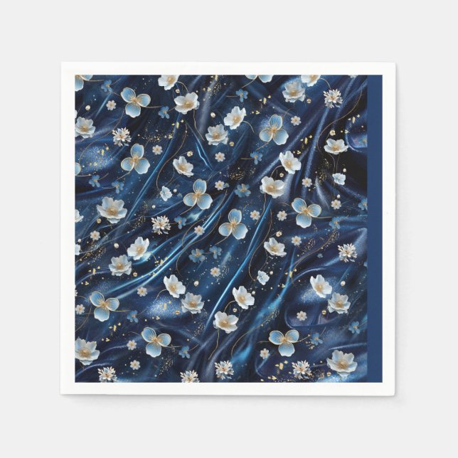 Abstrakte Blume aus Simmery Blue Silk Serviette (Vorderseite)