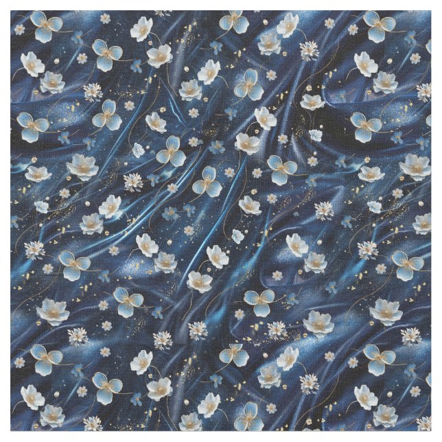 Abstrakte Blume aus Simmery Blue Silk Stoff (Nahaufnahme)
